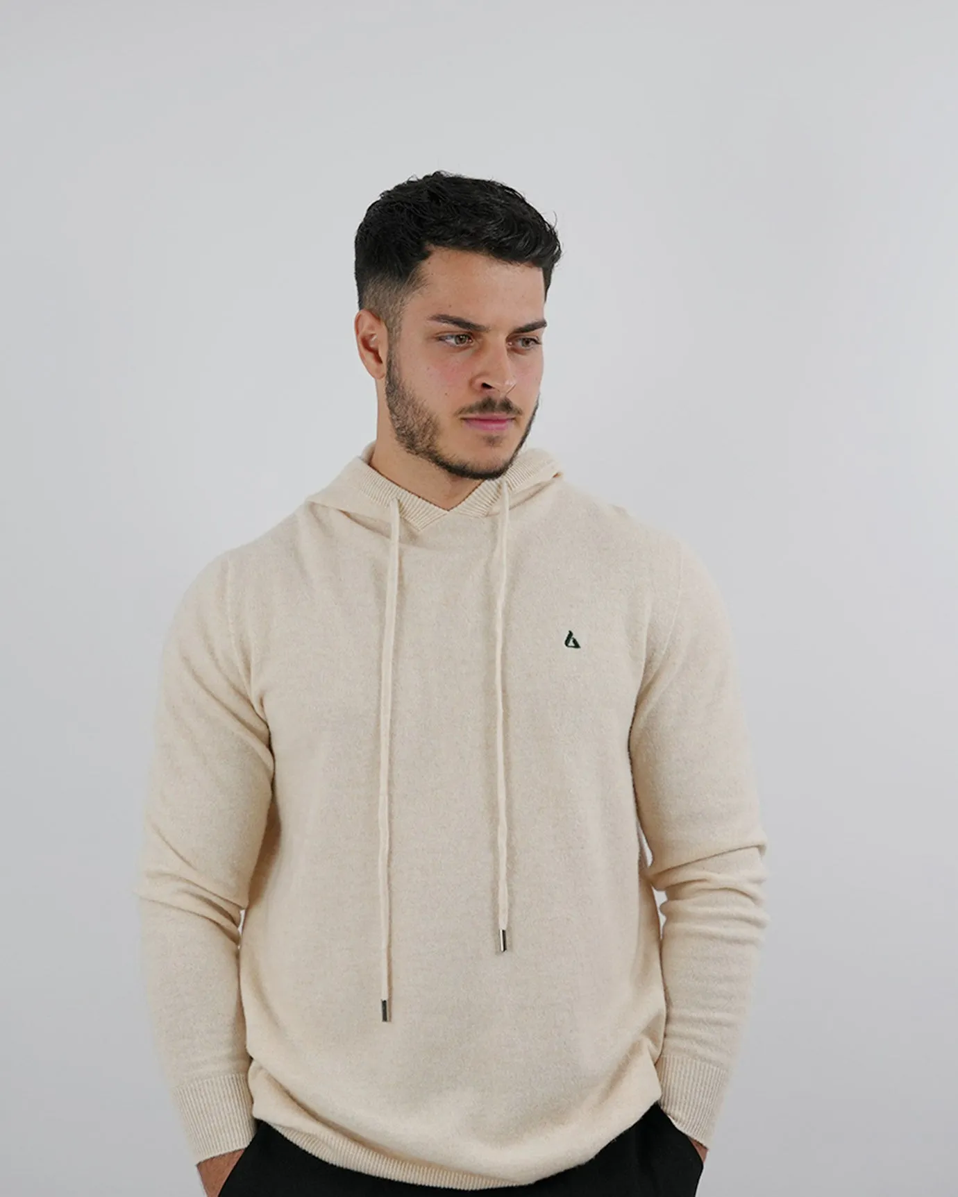 Wool Classy Hoodie - Beige & Dark Green Logo