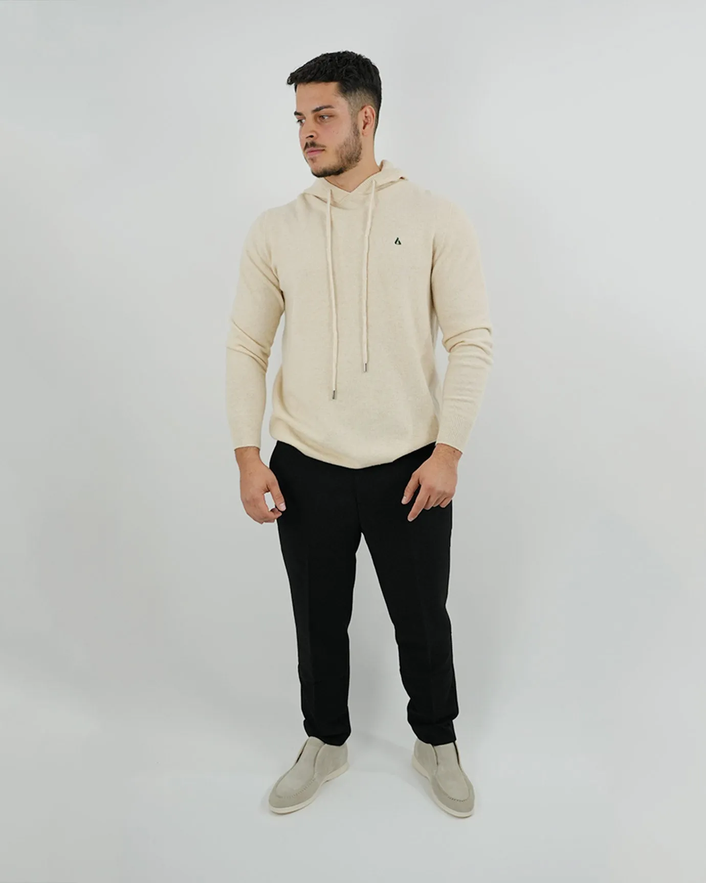 Wool Classy Hoodie - Beige & Dark Green Logo