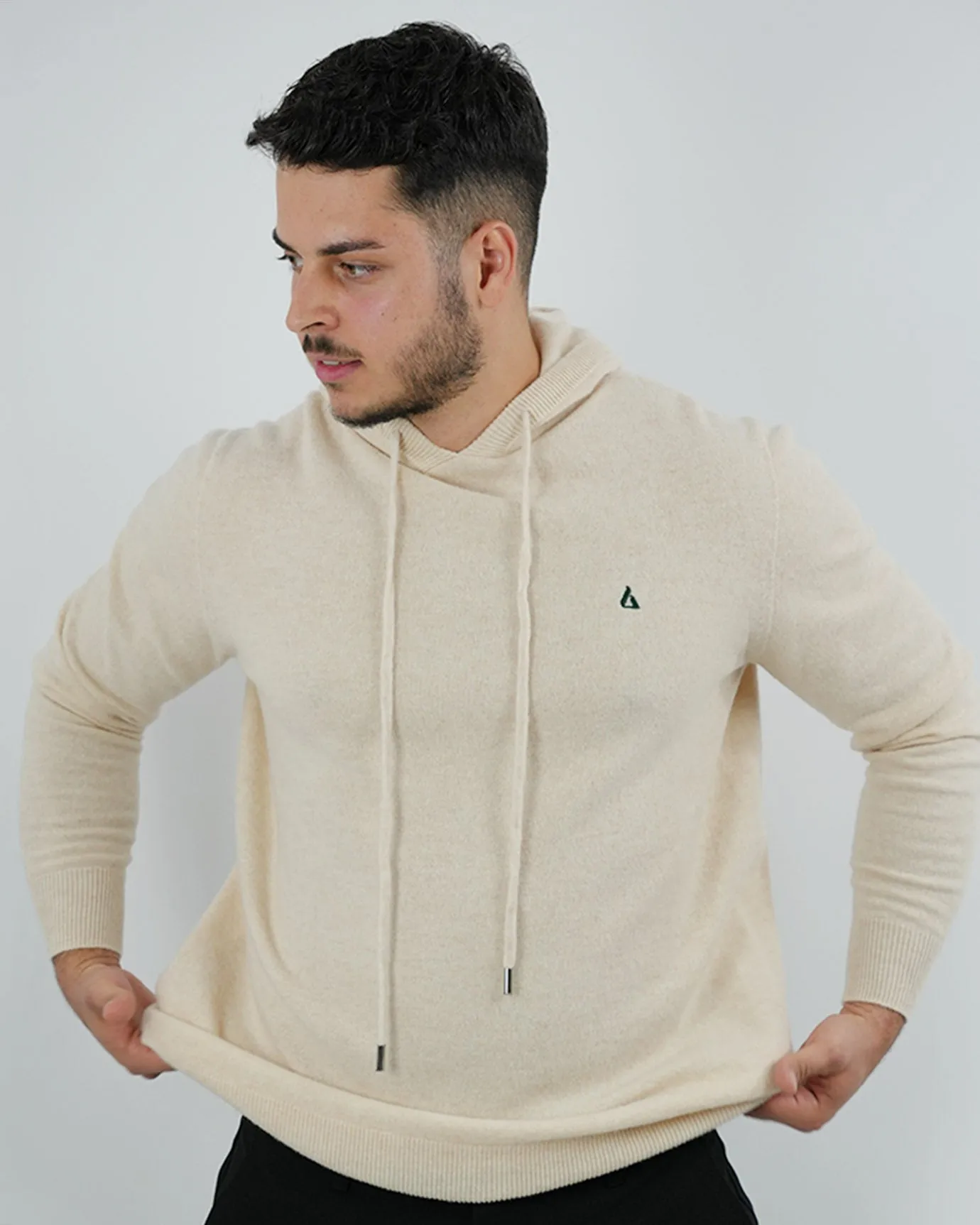 Wool Classy Hoodie - Beige & Dark Green Logo