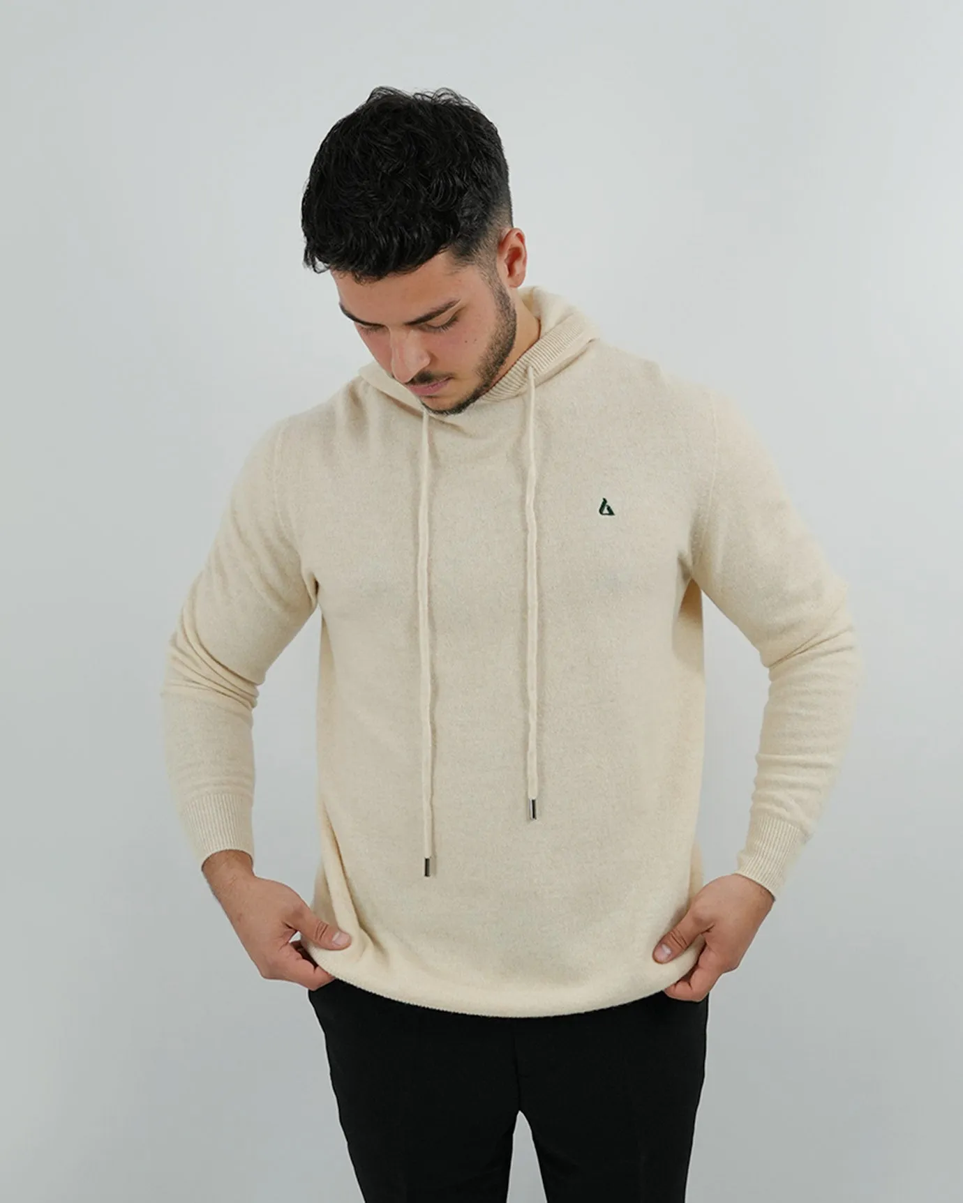 Wool Classy Hoodie - Beige & Dark Green Logo