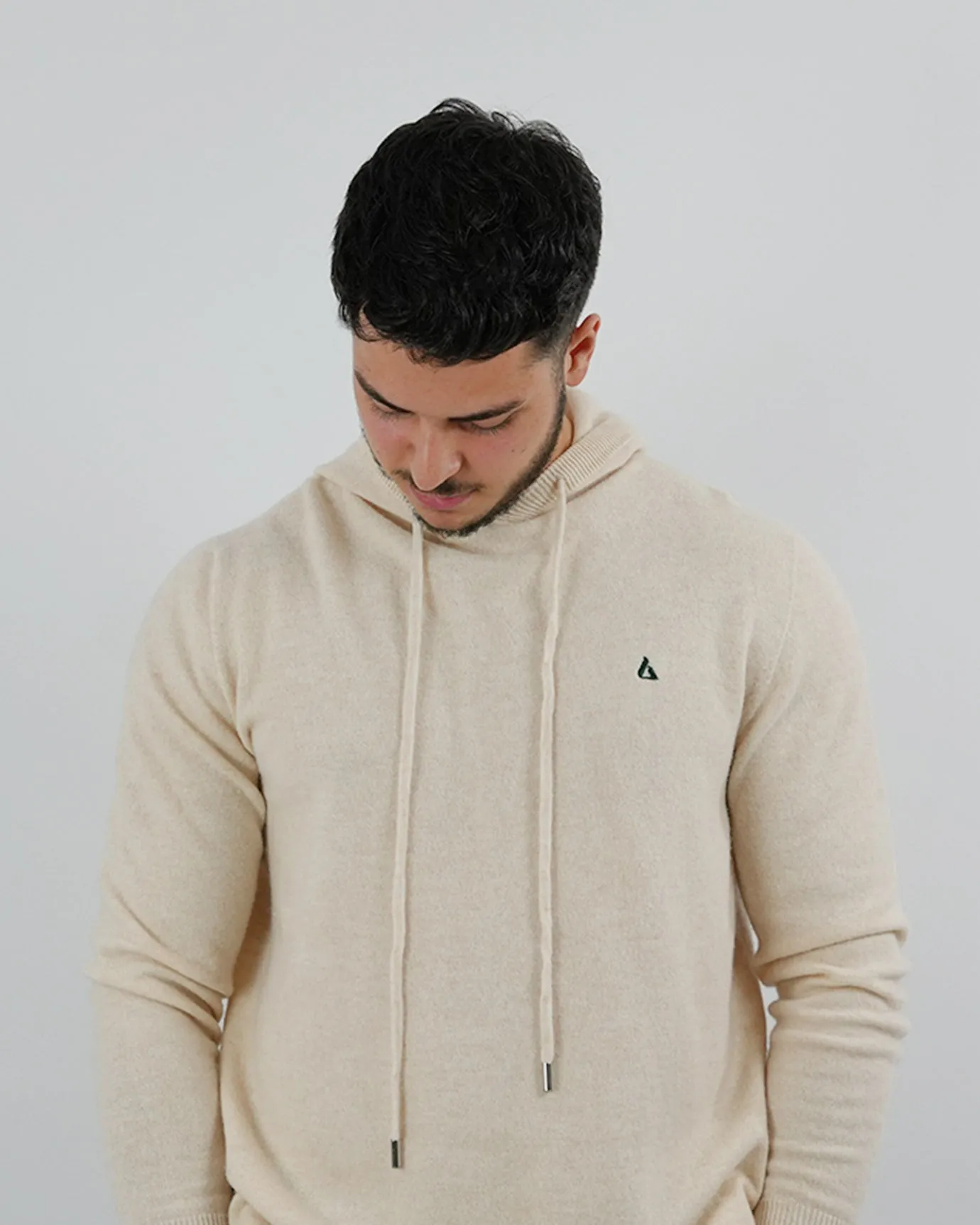 Wool Classy Hoodie - Beige & Dark Green Logo