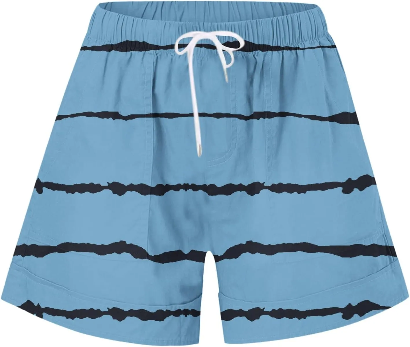 ZDRZK Casual Shorts for Women Drawstring Elastic Waist Stripes Print Dressy Shorts Workout Gym Summer Shorts with Pockets